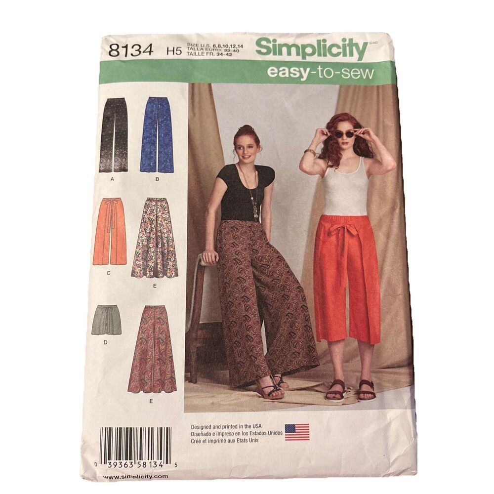 Simplicity 8134 Easy Pants, Wrap Pants & Shorts Pattern Misses' 6-14 Uncut